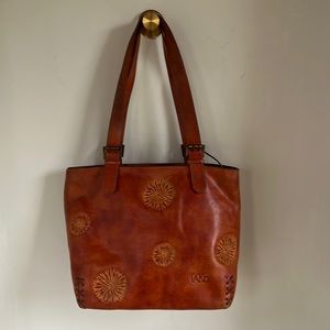 LAND Vintage Shoulder Bag or Tote Tooled Top Grain Natural Leather